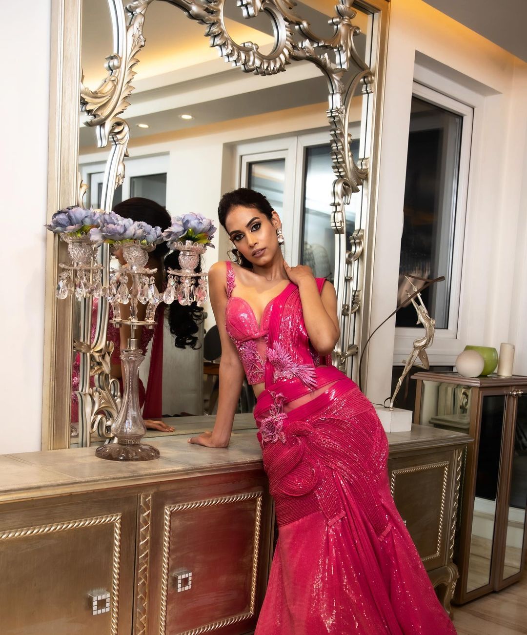 HOT MAGENTA PINK WIRED GOWN