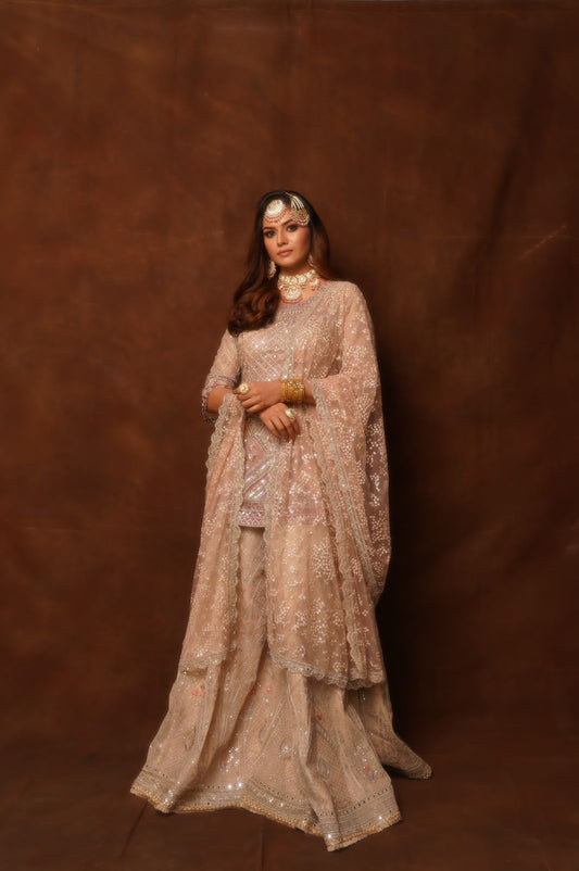 CHAMPAGNE GOLD GRID SHARARA