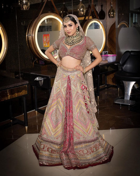 PEACH CORAL AND MIRROR WORK LEHENGA